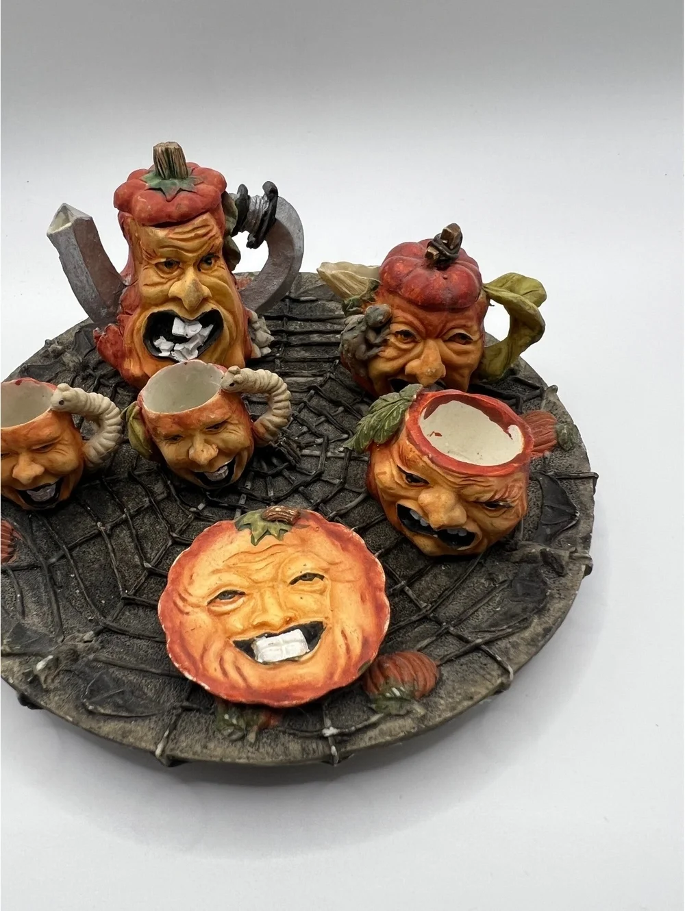Vintage miniature pumpkin Halloween Fall tea set
